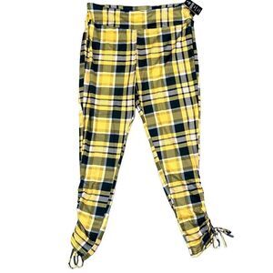 NWT Mlle Gabrielle Women’s Yellow Pink Plaid Pull-on Leggings 2X